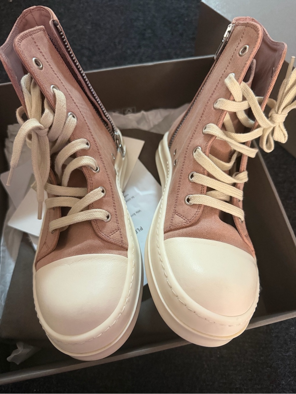 Rick Owens Kids High-Top Sneakers in Dusty Rose and Cream